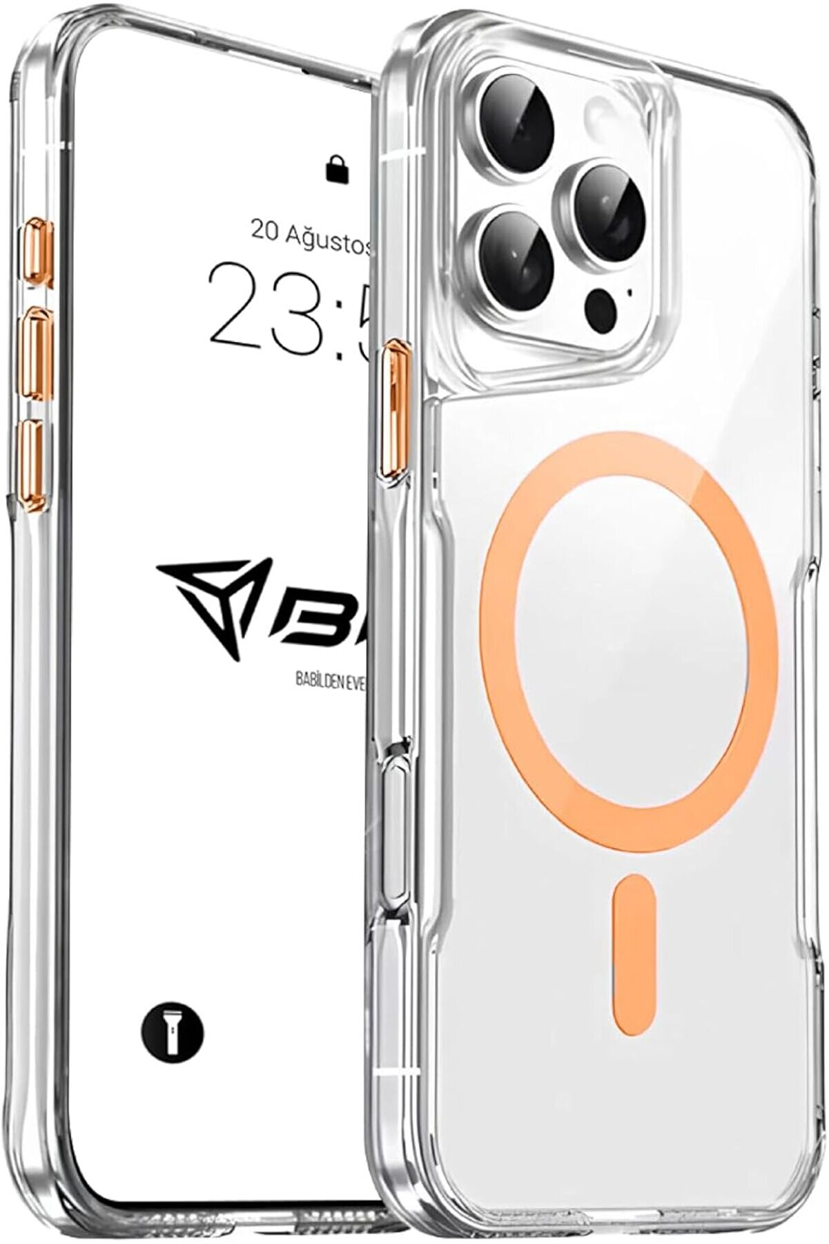 STOREMAX iPhone ile Uyumlu Şeffaf Sert Mika Sararmaz Renkli Magsafe Kılıf (Turuncu, iPhone 16 Pro Max) 11757