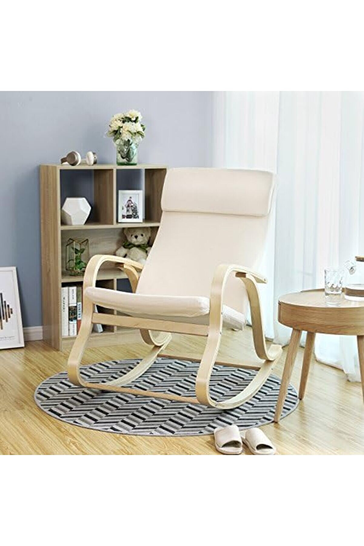 Sallanan, Salıncak, Yatar Koltuk, Taşıma Kapasi̇tesi̇ 120 Kg, Huş Ağacı Çerçeve, İmi̇tasyon Kapak, Bej