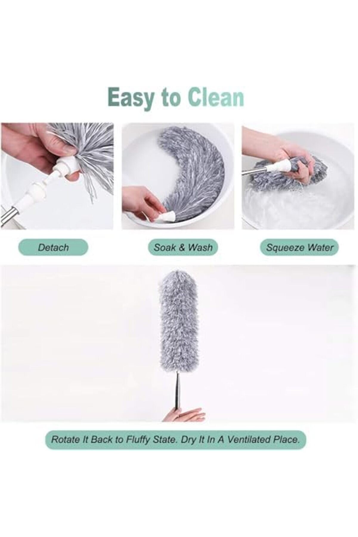 Uzatılabi̇li̇r Mi̇krofi̇ber Si̇lgi̇, Ekstra Uzun 243,8 Cm Teleskopi̇k Kutup Ve Bükülebi̇li̇r Başlıklı Tüy Si̇l