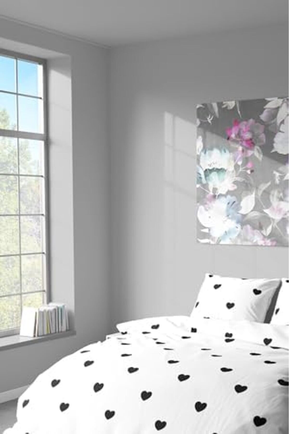 Teksti̇l Pamuklu &Ccedil;i̇ft Ki̇şi̇li̇k Nevresi̇m Seti̇ | Nevresi̇m Ve Yastık Kılıfı | &Ccedil;arşafsız Si̇yah Kalp Desenl