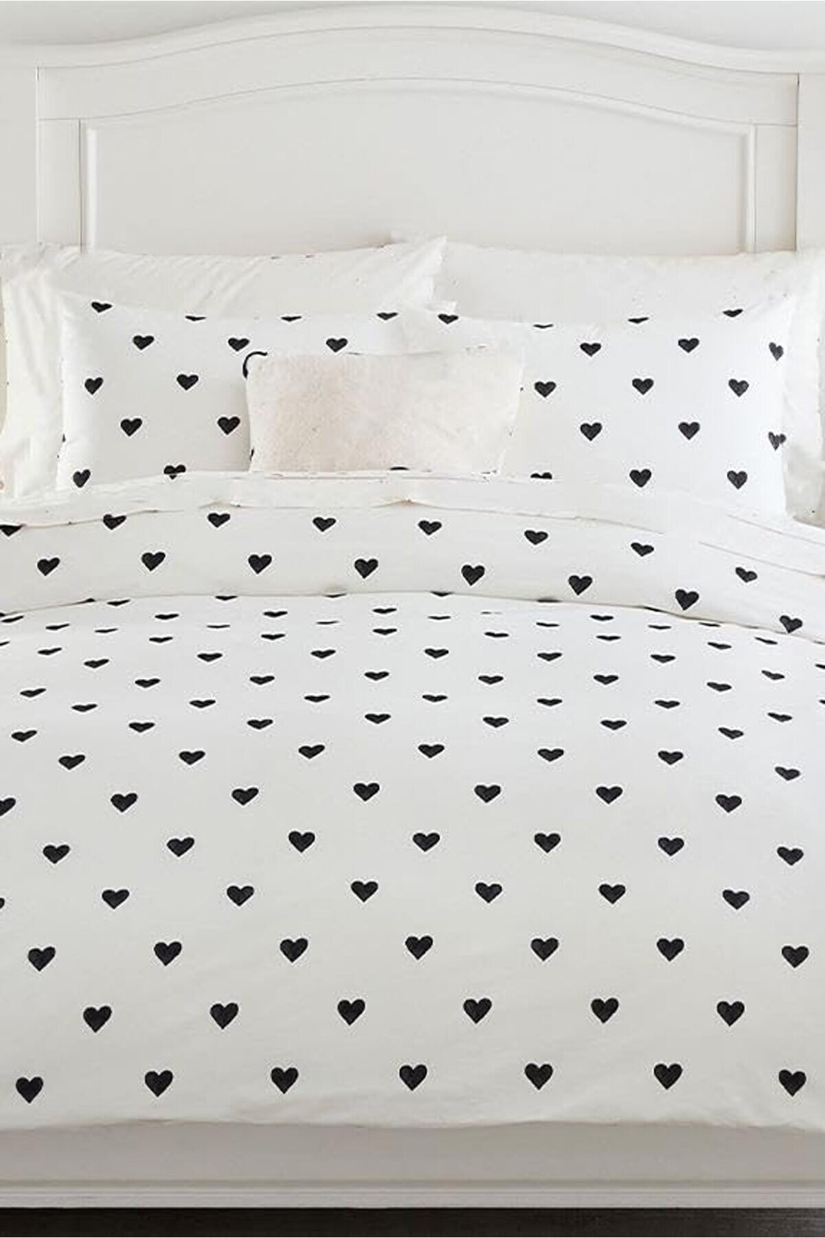 STOREMAX Tek Kişilik Çarşafı Lastikli Kalpli Nevresim Takımı Siyah 1175713