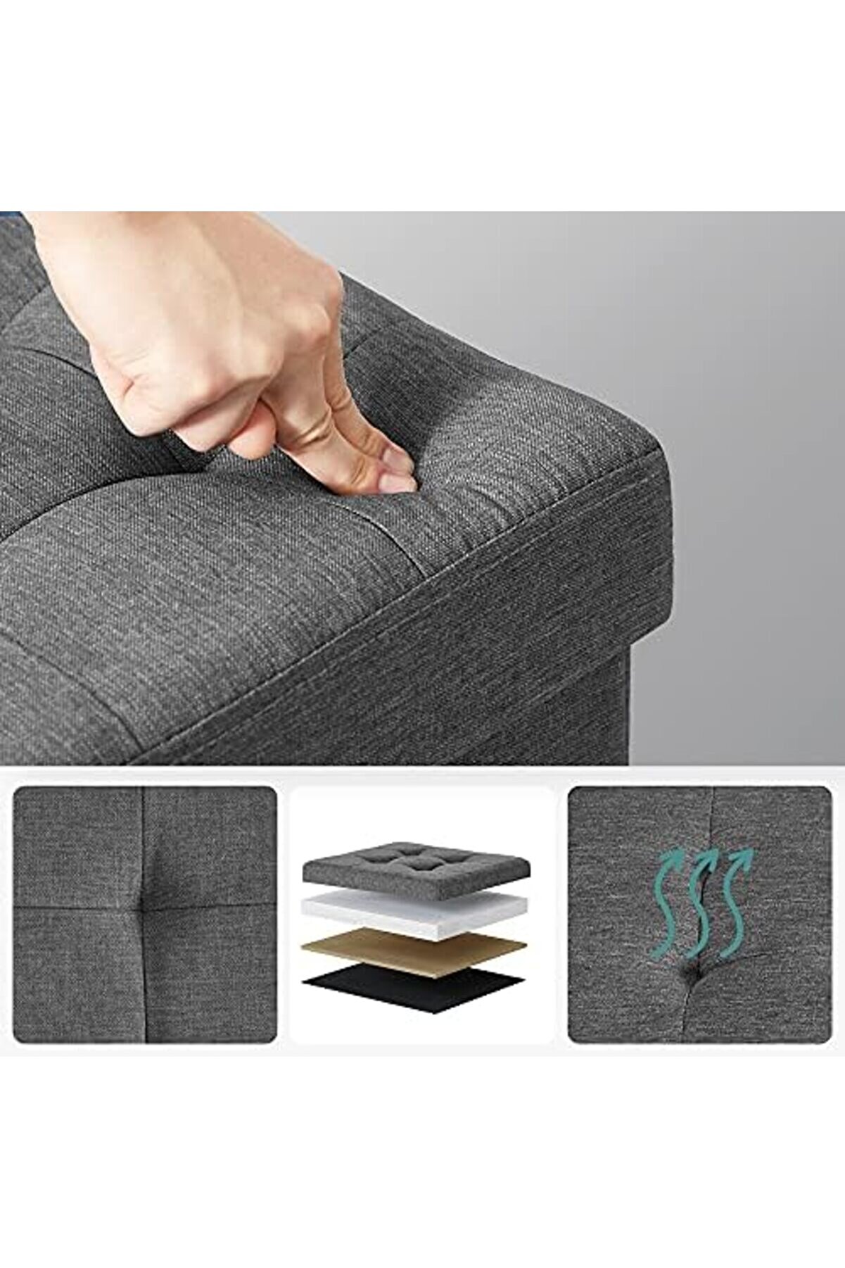 Saklama Alanlı Tabure, Kapaklı Küp, Oturma Sandığı, Saklama Kutusu, Katlanabi̇li̇r, Maksi̇mum Stati̇k Ta