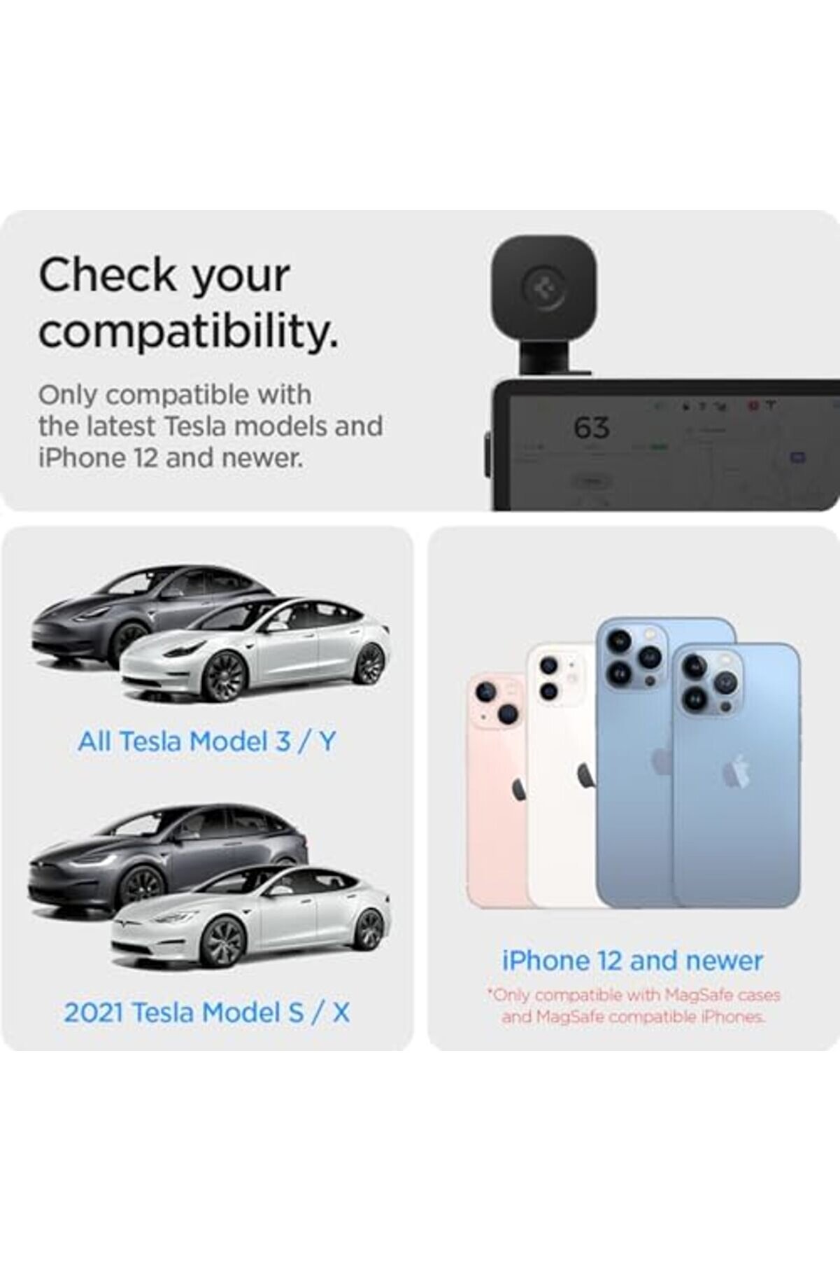 Magfi̇t Tesla Ekranı Araç İçi̇ Telefon Tutucu İphone İçi̇n Magsafe Özelli̇kli̇ Onetap Itt90 -