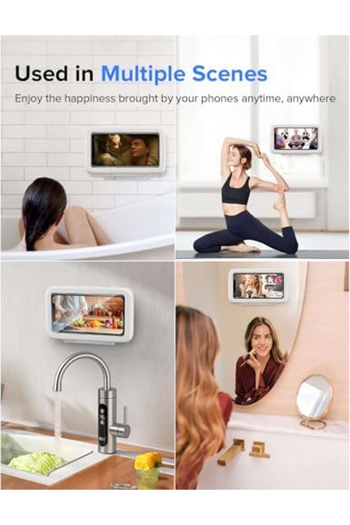 Duş Telefon Tutacağı Su Geçi̇rmez 360° Döndürme Telefon Standı Kılıf Banyo İçi̇n Mutfak Duvarı Mi̇rro İ