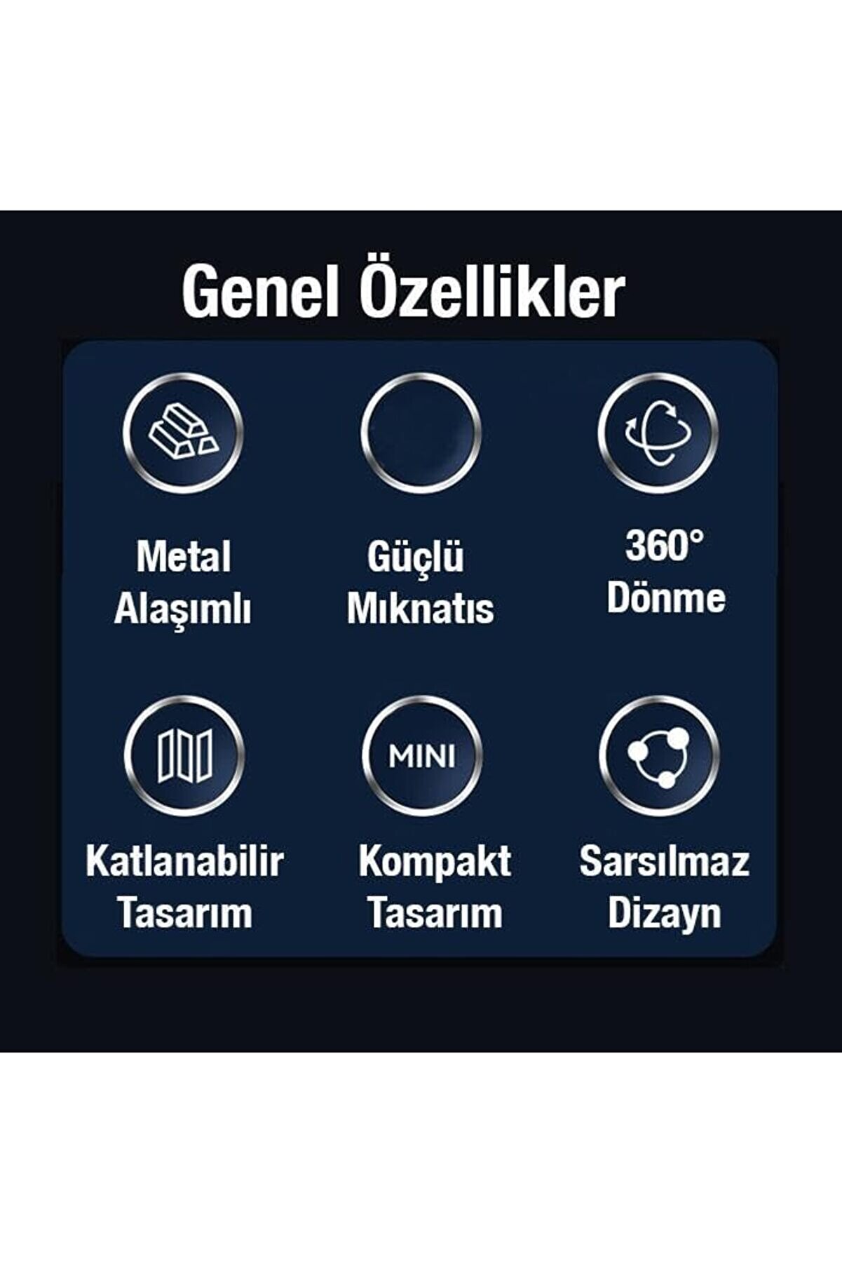 Mobi̇le Metal Araç İçi̇ Torpi̇do Üstü Telefon Tutucu, 360 Derece Dönen Katlanabi̇li̇r Tutucu 1014773