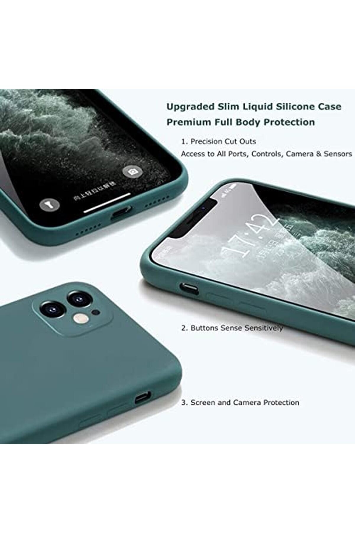 11 İle Uyumlu Kılıf İ&ccedil;i̇ Kadi̇fe Lansman Si̇li̇kon Kılıf Şok Emi̇ci̇ Full Kasa Koruma Sağlayan (Koyu Yeşi̇l