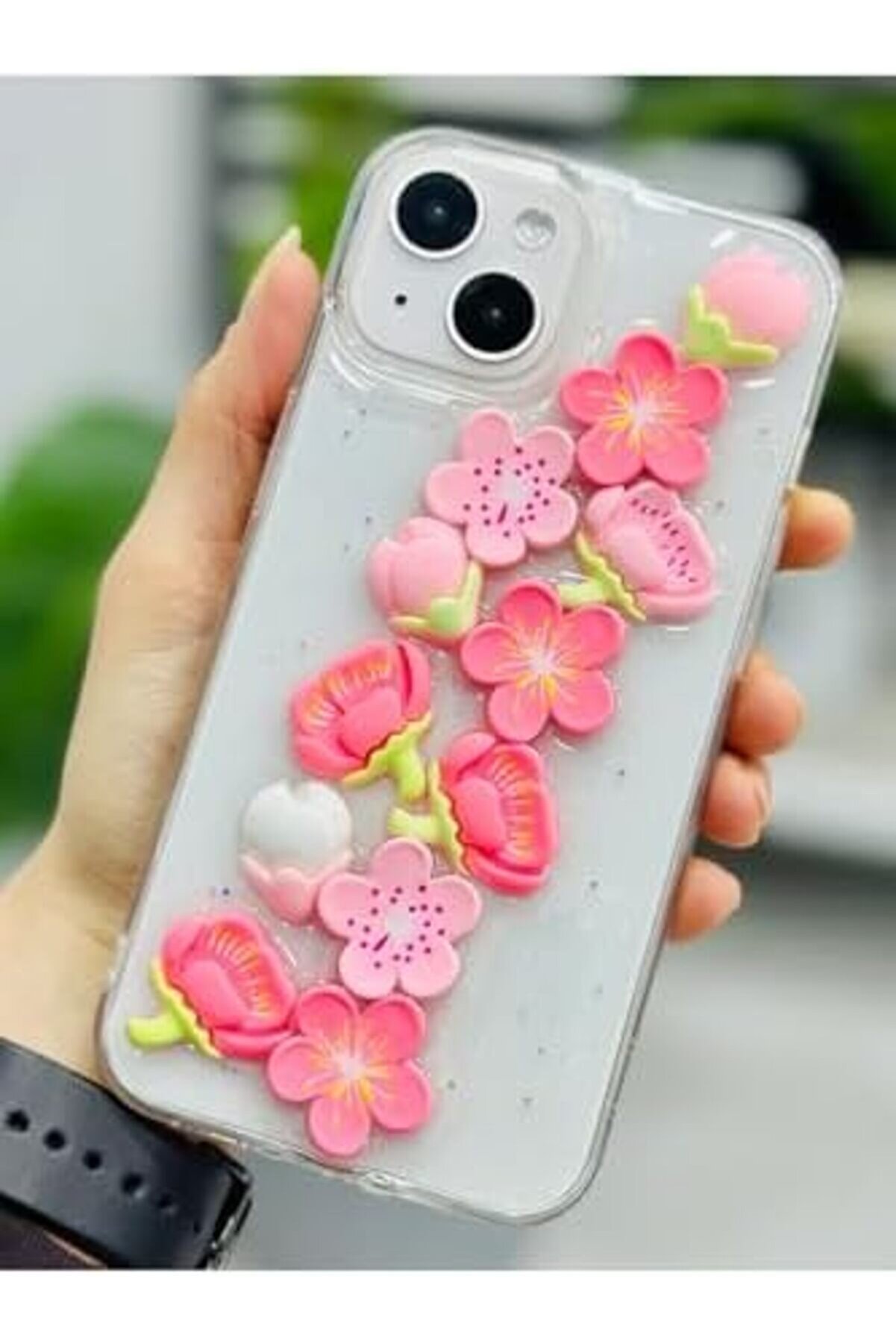 Eli̇zzashop Aksesuar Iphone 13-14 Ve 15 İle Uyumlu Oyuncak Pembe &Ccedil;i̇&ccedil;ek Tasarımlı Esnek Si̇li̇kon Kılıfı