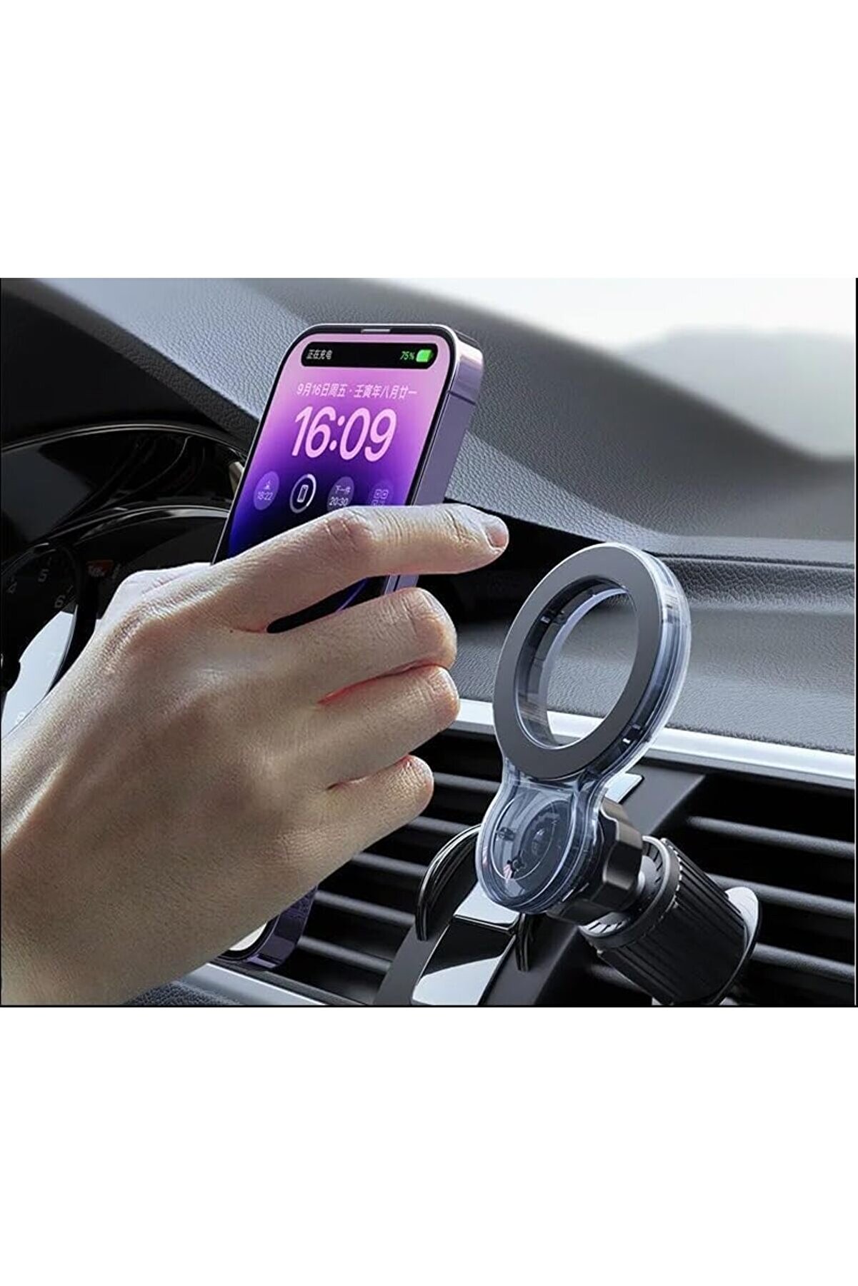 Havalandırmaya Takılan Araç İçi̇ Telefon Tutucu Manyeti̇k 2 Yuvarlak Halka Hedi̇yeli̇ 12-16 Pro Max Tele