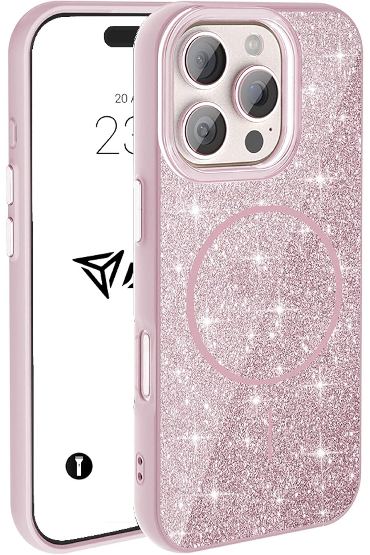 STOREMAX Kılıf M-safe Şarj &Ouml;zellikli Parlayan Simli Sararmaz Kılıf (Pembe, 16 Pro Max) 1014773