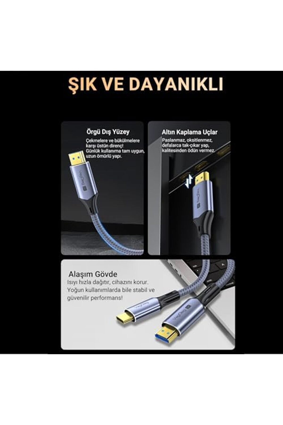 Type-C To Hdmı Kablo 8K 60Hz 4K 240Hz Hdr 3D 48Gbps Örgülü Usb-C To Hdmı Kablo 2 Metre 1014773