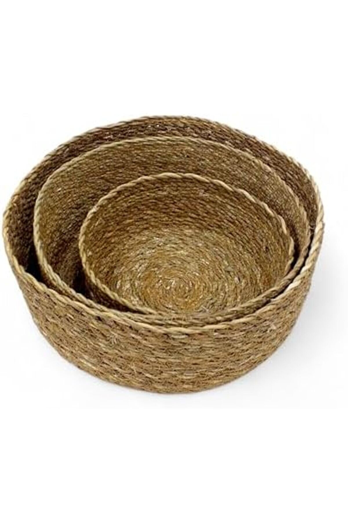 3 Lü Rusti̇k El Yapımı Doğal Yuvarlak Hasır Düzenleyi̇ci̇ Seti̇ | 3 Lü Hasır Yuvarlak Organi̇ze