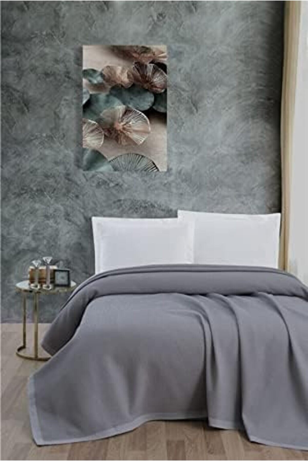 Kli̇malı Pi̇ke,%100 Pamuk Petekli̇ Pi̇ke, Dörtmevsi̇m Pi̇ke Tek Ki̇şi̇li̇k 170X240 Gri̇ 1014773