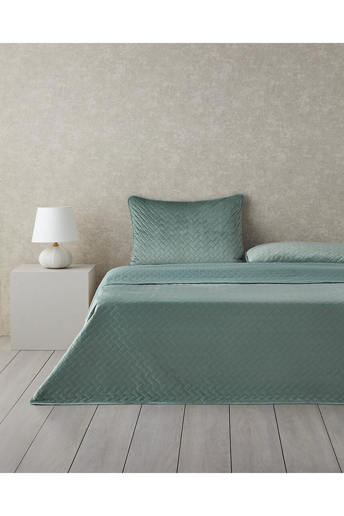 STOREMAX Wicker Kadife Çift Kişilik Yatak Örtüsü Takımı Yeşil 1014773