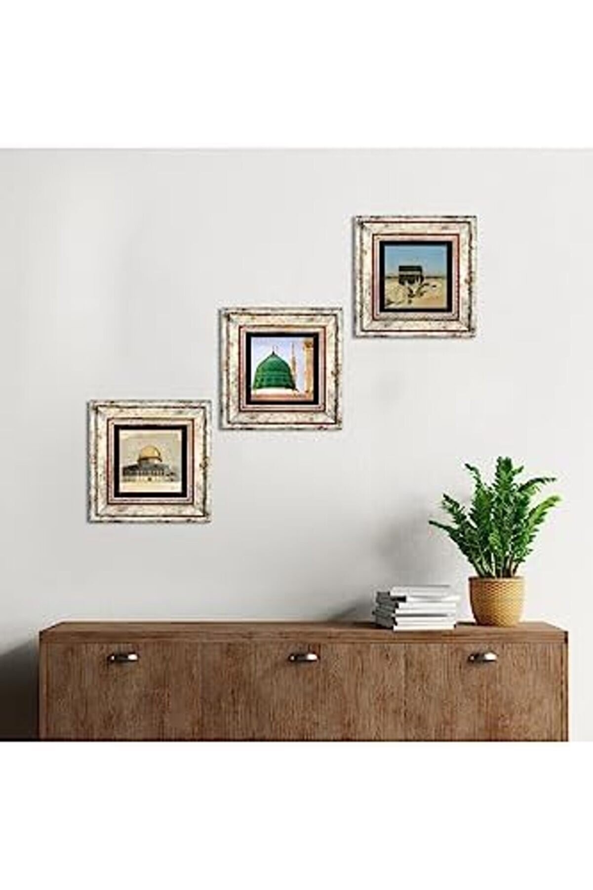 Shpsell Kabe-İ Muazzama, Mesci̇d-İ Aksa, Ravza-İ Mutahhara Taş Duvar Tablosu - Çerçeveli̇ Taş Tablo -