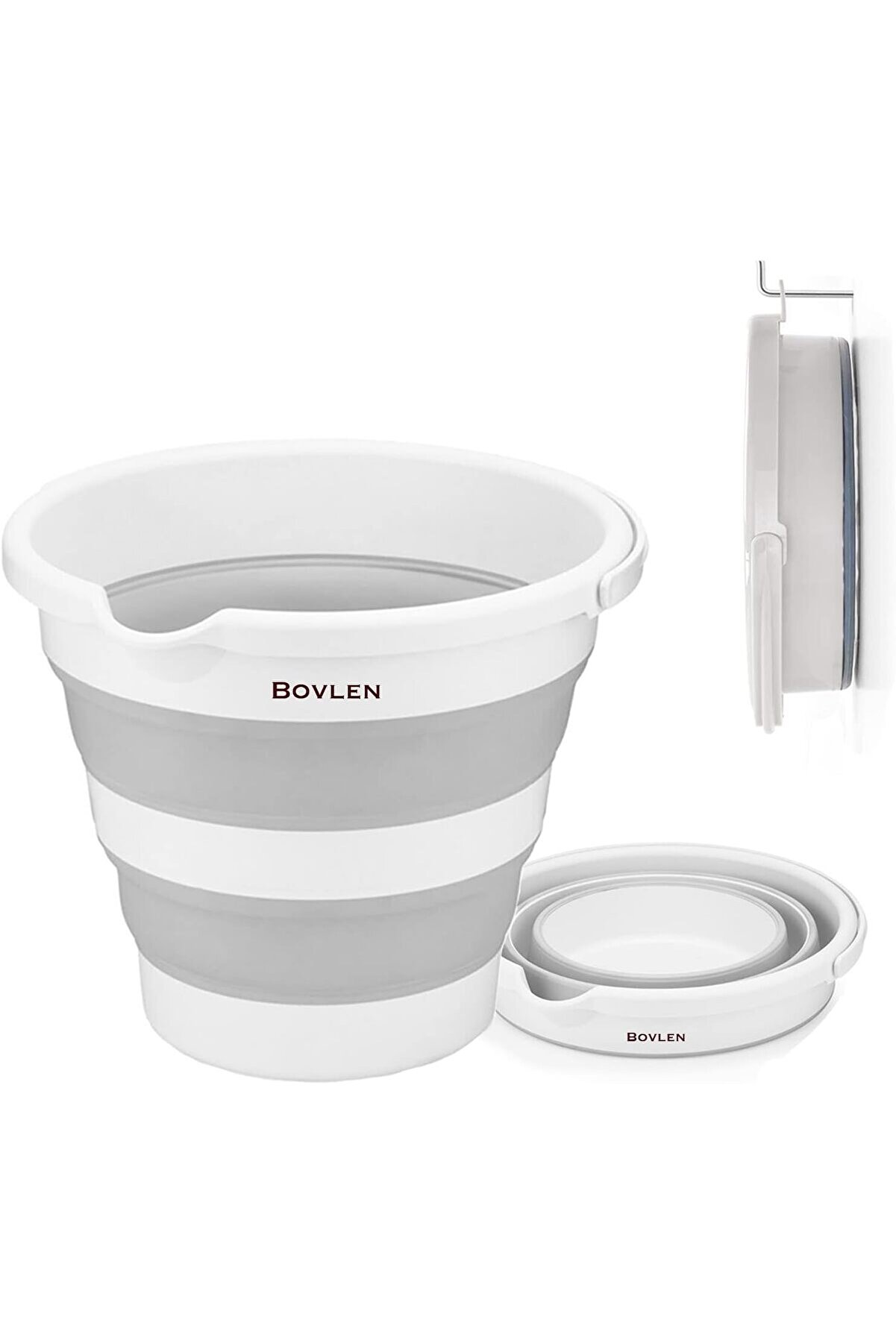 STOREMAX Litre Katlanabilir Kova - Akordiyon Katlanır Kova - Araba Kovası - Gri - 32.5 x 27.5 x 6 cm - PP+ TP