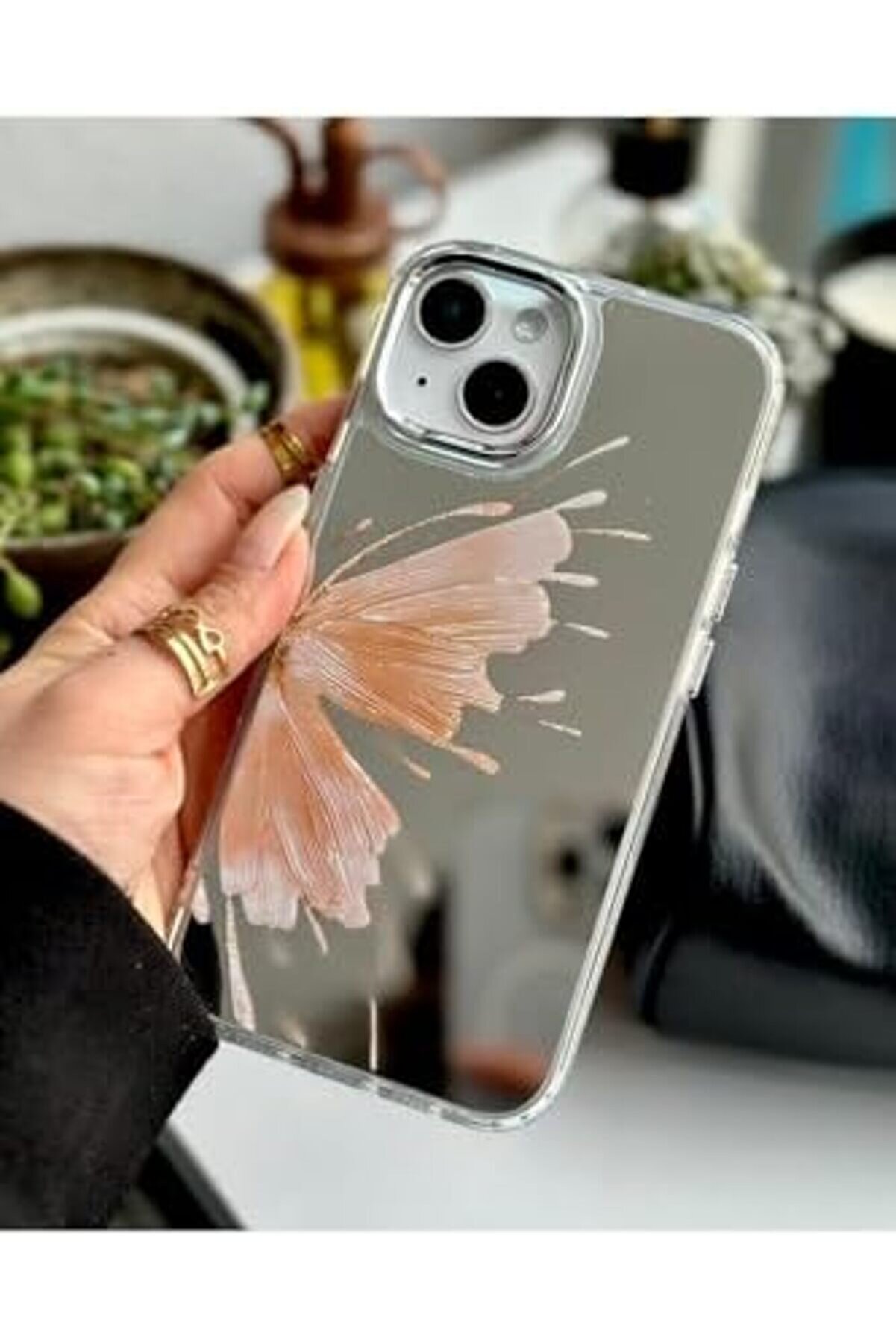 Aksesuar 13-14 - 15 Uyumlu Aynalı Kelebek Model Si̇li̇kon Kılıf - Goldkelebek 1014773
