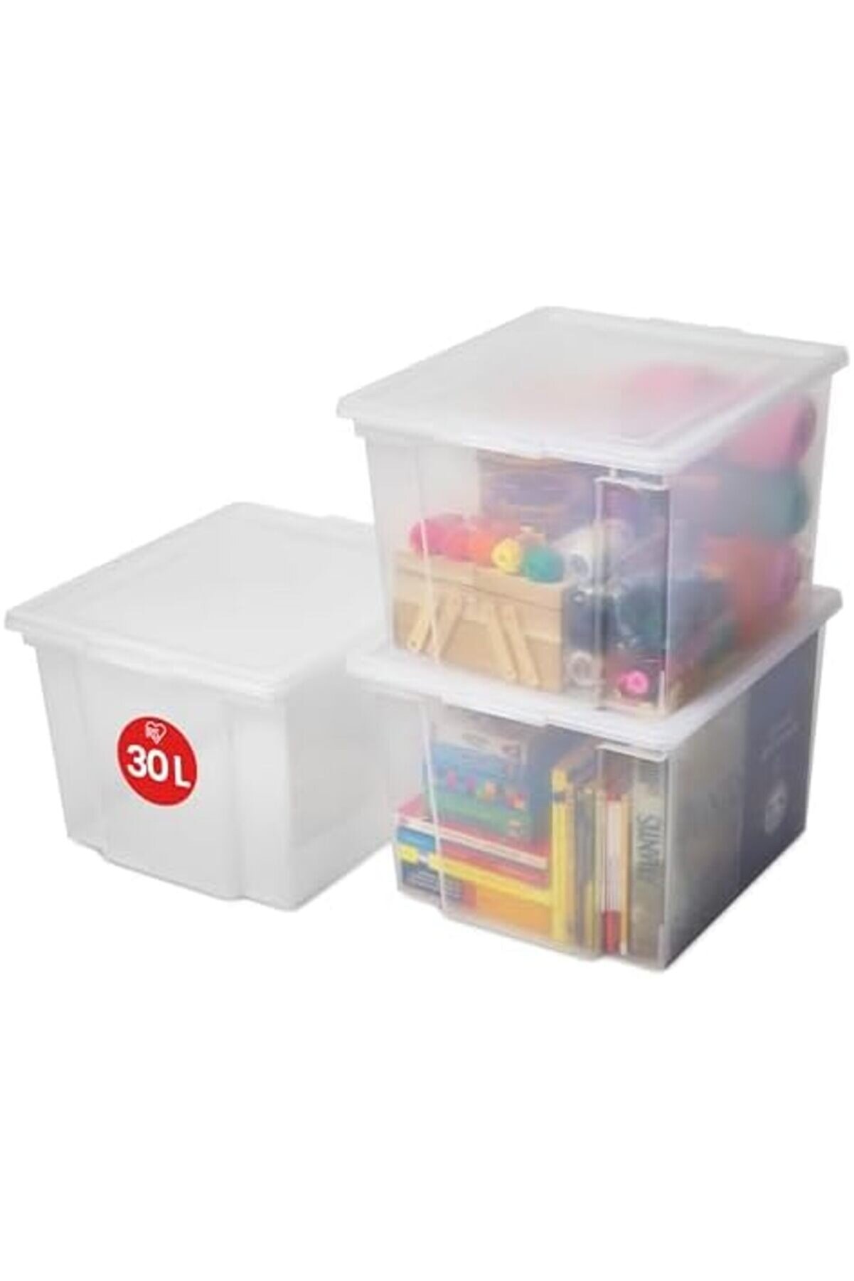 Ohyama Çok Yönlü Saklama Kutuları, 30L, 3 Lü Set, Şeffaf, Mandal, İsti̇flenebi̇li̇r, Şeffaf Plasti̇
