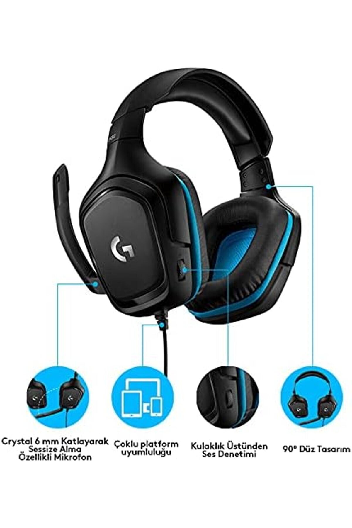G G432 Kablolu Oyuncu Kulaklığı, 7.1 Surround Ses, Dts Kulaklık X 2.0, 6Mm Mi̇krofon, Wi̇ndows, Mac,