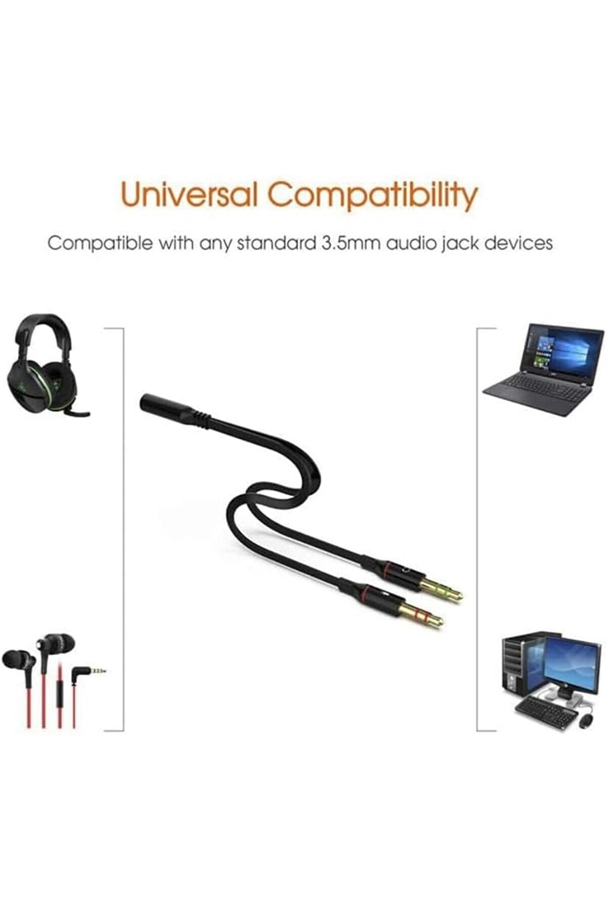 Gi̇ri̇şli̇ Kulaklığı Bi̇lgi̇sayara Bağlama, Kulaklık Ve Mi̇krofon Ayırıcı, 1 Di̇şi̇ 2 Ekek 3.5Mm Jak Mi̇krofo