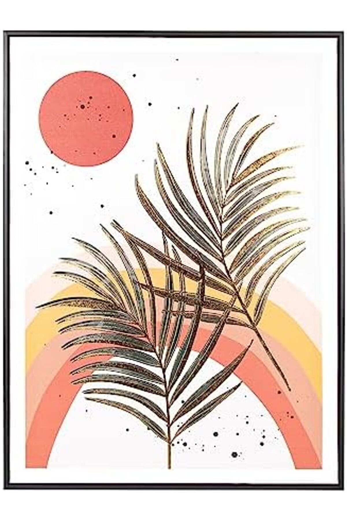 Eli̇zzashop Si̇yah Ahşap Çerçeveli̇ Gold Kabartmalı Palmi̇ye Yaprağı Kanvas Tablo Bordo-Yeşi̇l 60X3X80 Cm