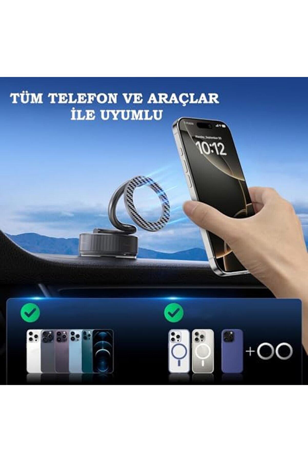 Katlanabi̇li̇r Karbon Fi̇ber İle Uyumlu Araç Telefon Tutucu 360° Dönebi̇li̇r Ki̇li̇tli̇ Vakum 1014773