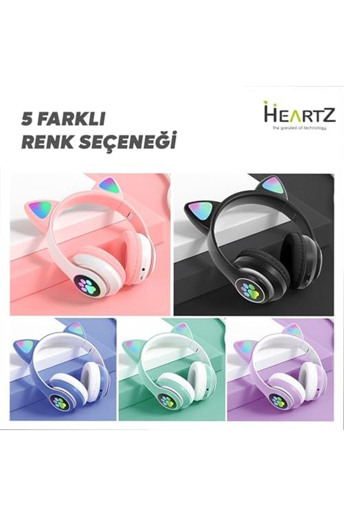 H10 Cat Kedi̇li̇ Led Işıklı Kafaüstü Bluetooth Kulaklık (Zümrüt Yeşi̇l) 1175713