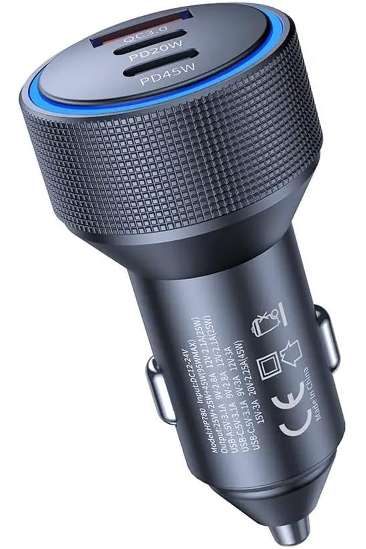 STOREMAX Hp-780 105 Watt Araç Içi Şarj Cihazı 3.1A Pd 45 Watt Hızlı Şarj Aleti Metal Çakmaklık Şarj Type C 3-