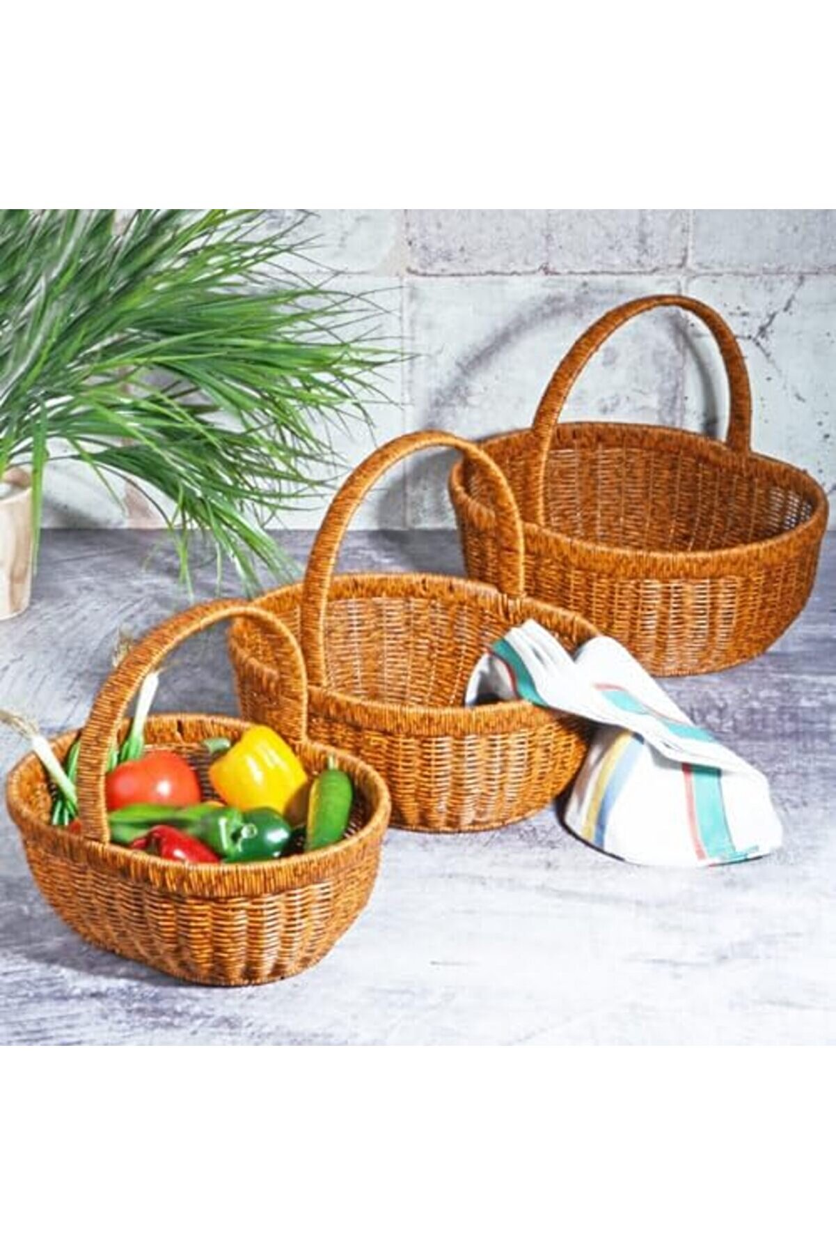 STOREMAX Wicker 3'lü Kulplu Hasır Sepet Seti 1014773