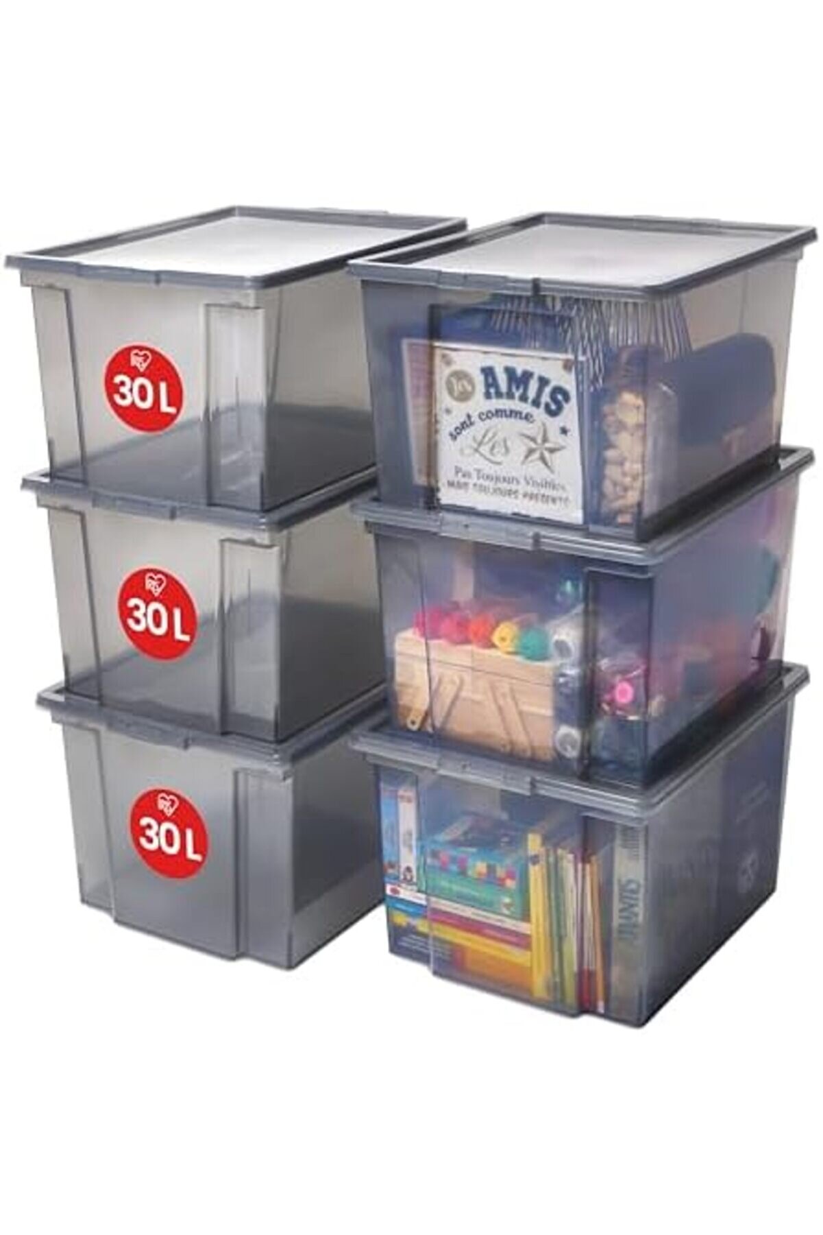 Ohyama, 6Er-Set, Aufbewahrungsboxen, 30 L, Mi̇t, Stapelbar, Garage, Schlafzi̇mmer, Wohnzi̇mmer - Useful