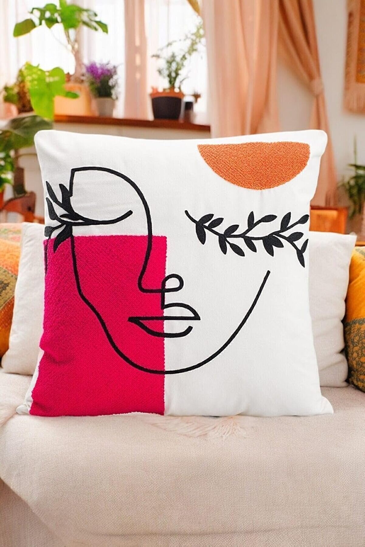 STOREMAX 45X45 Özel Tasarım Panç Süzene Desen Dekoratif Kırlent Kılıfı Modern Beyaz 10 1014773