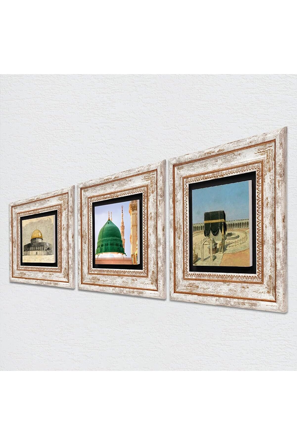 STOREMAX shpsell Kabe-i Muazzama, Mescid-i Aksa, Ravza-i Mutahhara Taş Duvar Tablosu - Çerçeveli Taş Tablo -