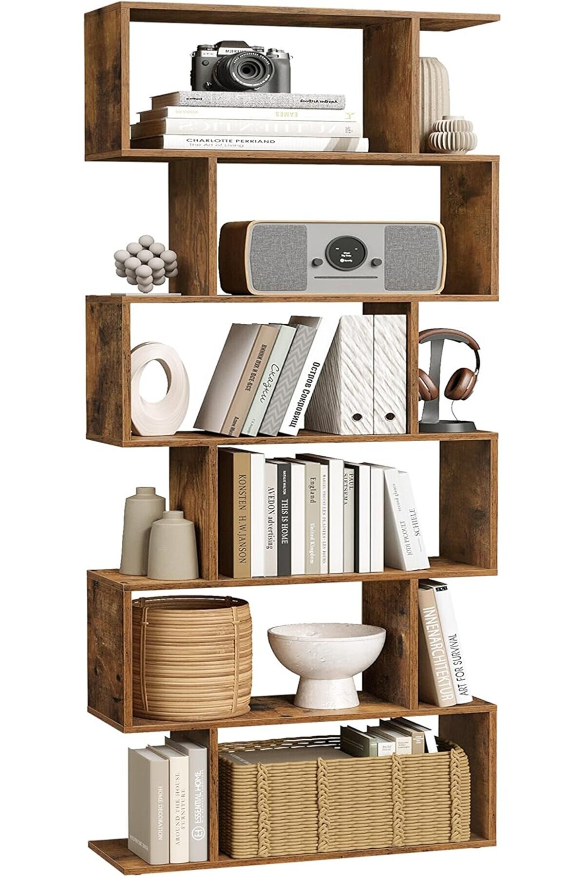 STOREMAX Kitap Rafı, 6 Katlı Raf, Ayaklı Raf, Ofis Rafı, Bağımsız, Dekoratif Raf, Sunum için, Modern, Oturma