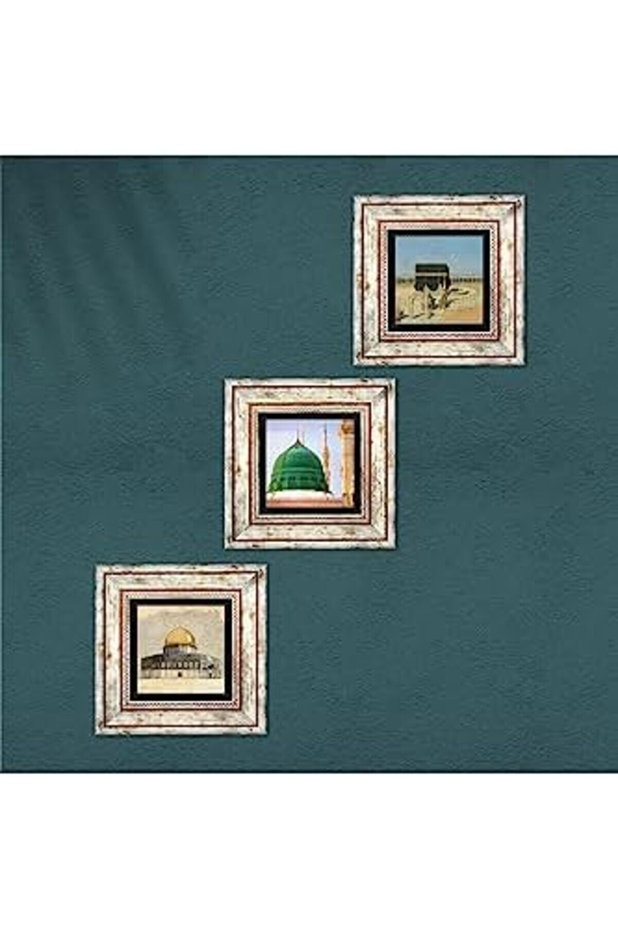 Shpsell Kabe-İ Muazzama, Mesci̇d-İ Aksa, Ravza-İ Mutahhara Taş Duvar Tablosu - Çerçeveli̇ Taş Tablo -