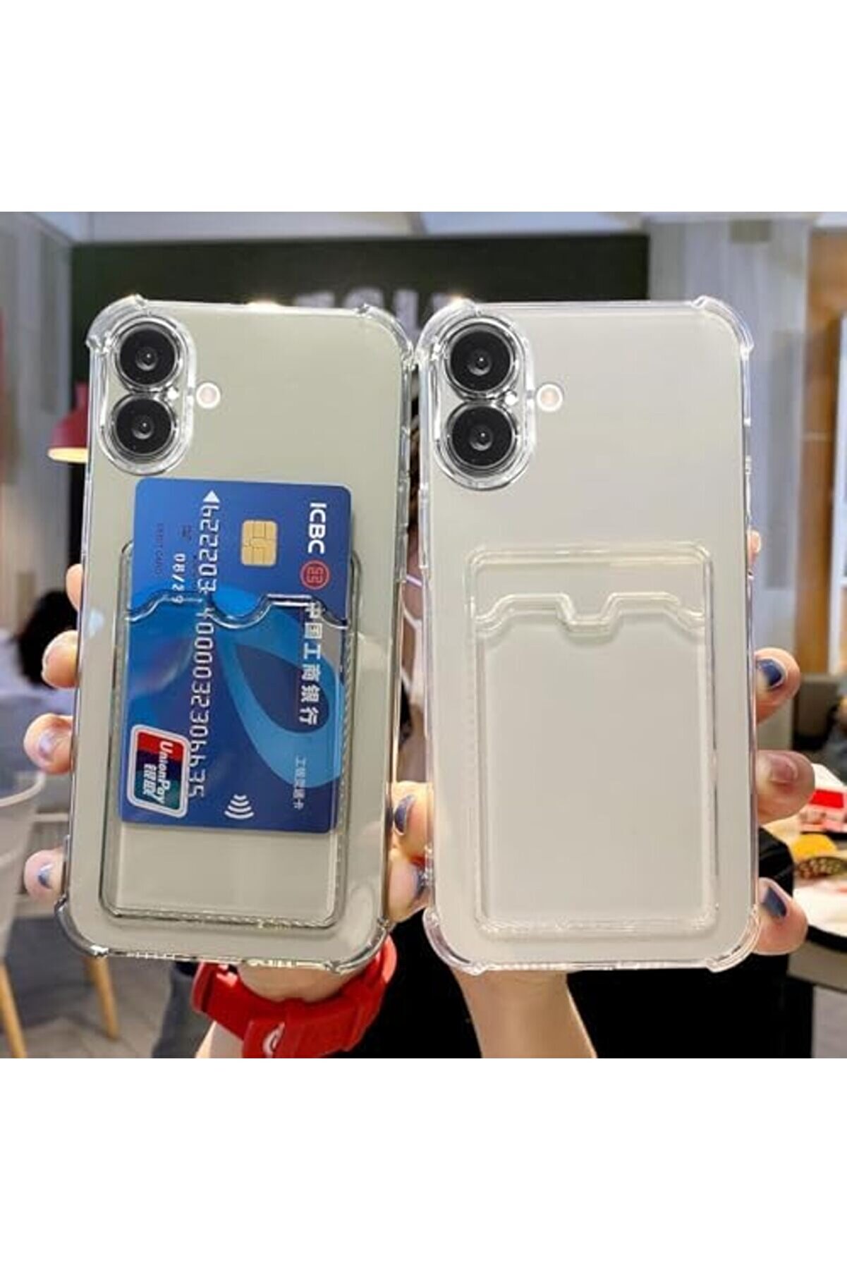 Aksesuar 16 İle Uyumlu Şeffaf Yapıya Sahi̇p Arka Ksımında Kartlık Bölmeli̇ Kullanım Sağlayan Telefon K