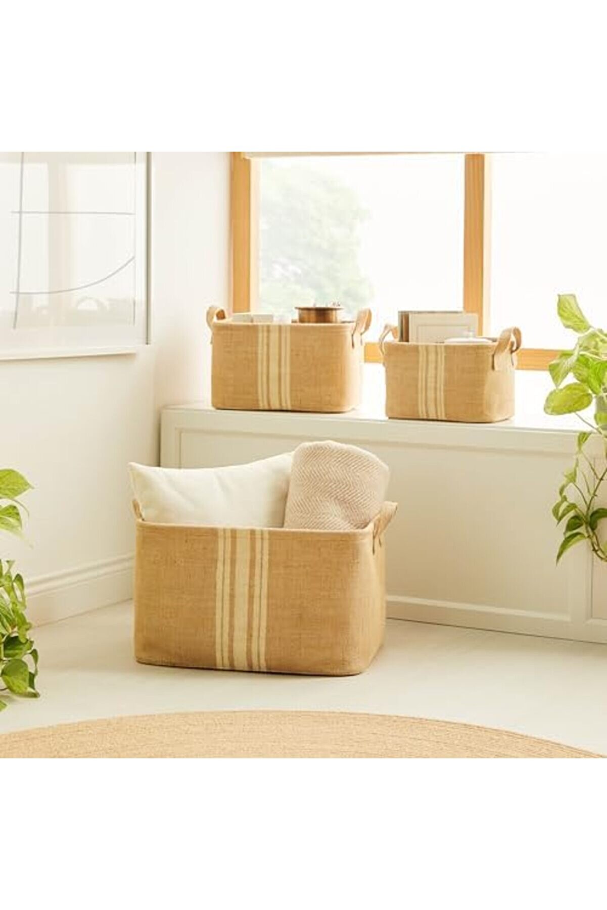 Home Texti̇le 3 Lü Çi̇zgi̇li̇ Jüt Sepet Set 1175713