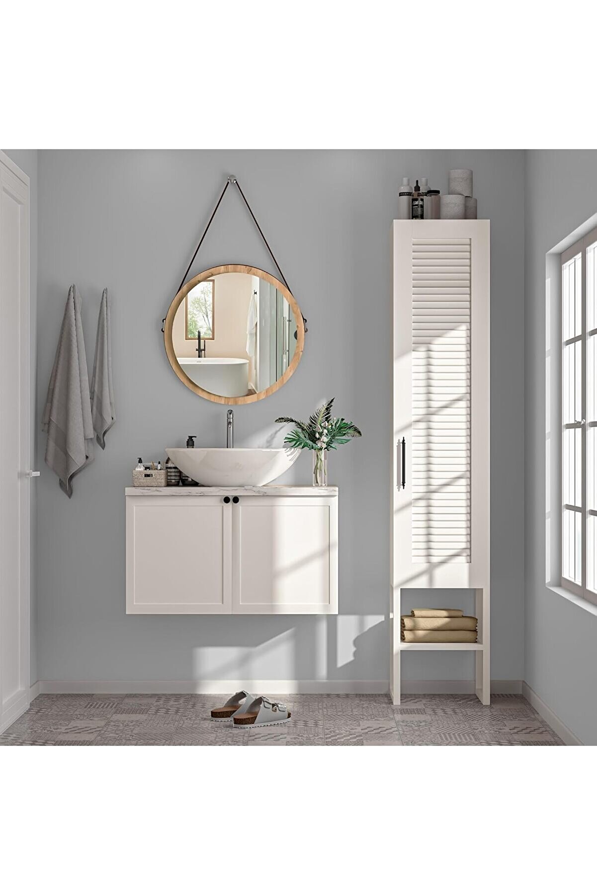 STOREMAX BNY130-Beyaz Panjur Kapaklı Metal Ayaklı Banyo Dolabı