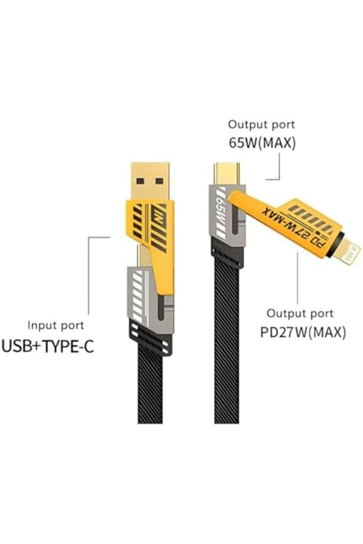 1 Arada 65W Pd Hızlı Şarj Kablosu - Type C/Usb/Li̇ghtni̇ng Destekli̇ 100 Cm Dayanıklı Örgü Yapı - Akıll