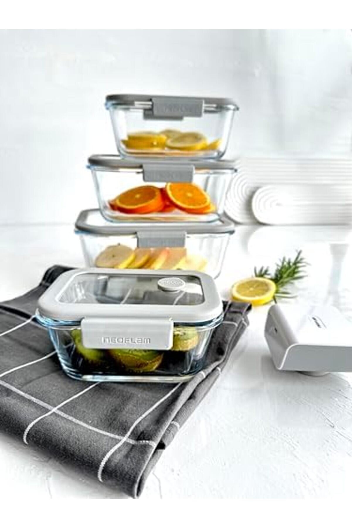 Fi̇ka Glace Vakumlu Cam Saklama Kabı Seti̇ Gri̇ 5 Parça D-Neoggls05 1014773