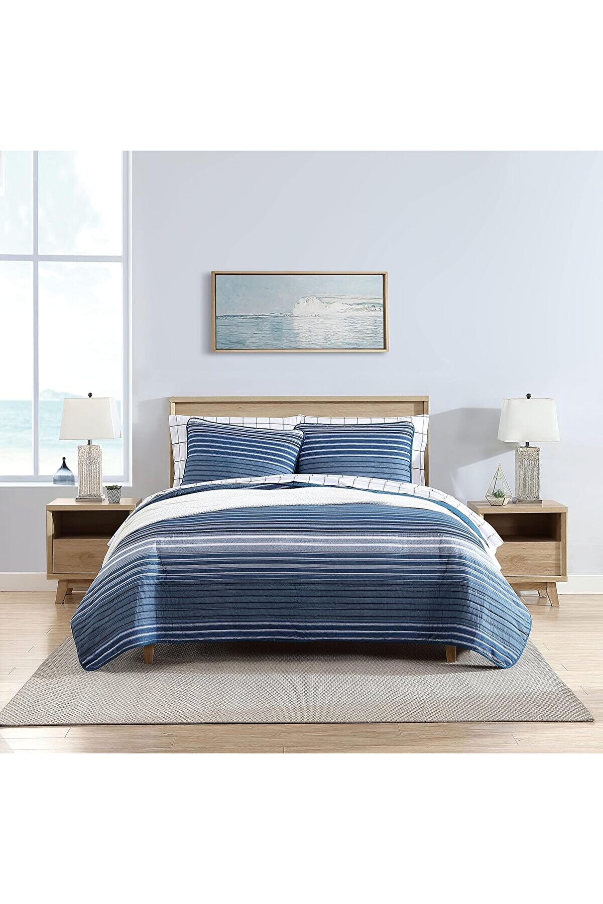STOREMAX | Lüks Ultra Yumuşak Pamuk Yorgan 3 Parça Set, Ev Dekoru için Şık Zarif Tasarım, Mavi, King 1175713