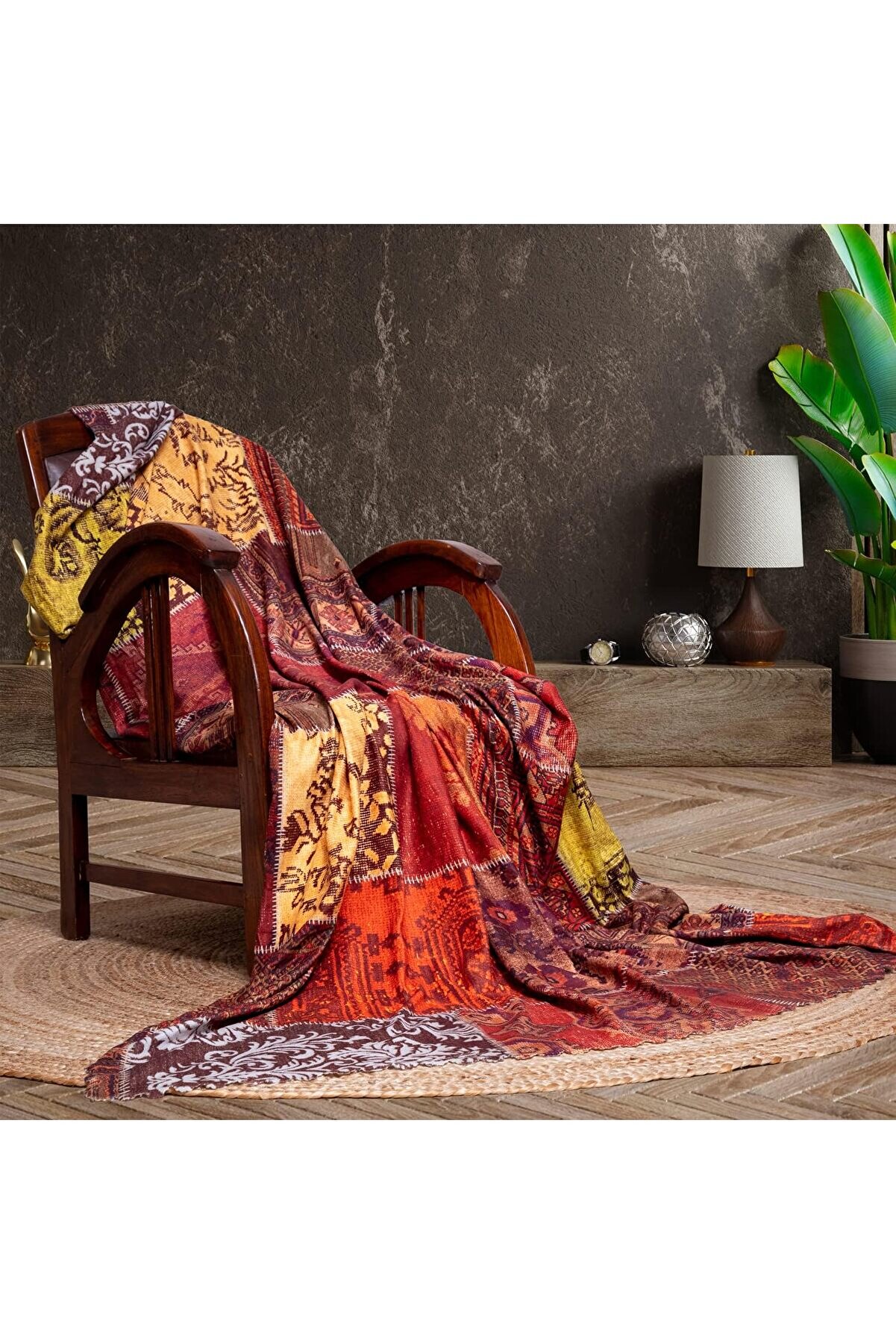 STOREMAX CONCEPT SoftMicro Koltuk Örtüsü | Çekyat Örtüsü | Koltuk Şalı | Etnik Desenli Patchwork Kaymaz | Kir