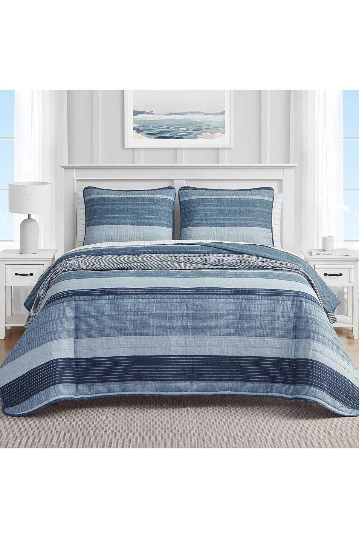 STOREMAX - İkiz Yorgan Seti, Pamuk Ters Çevrilebilir Yatak Seti, Tüm Sezon Tasarımcı Ev Dekoru (Ridgeport Mav