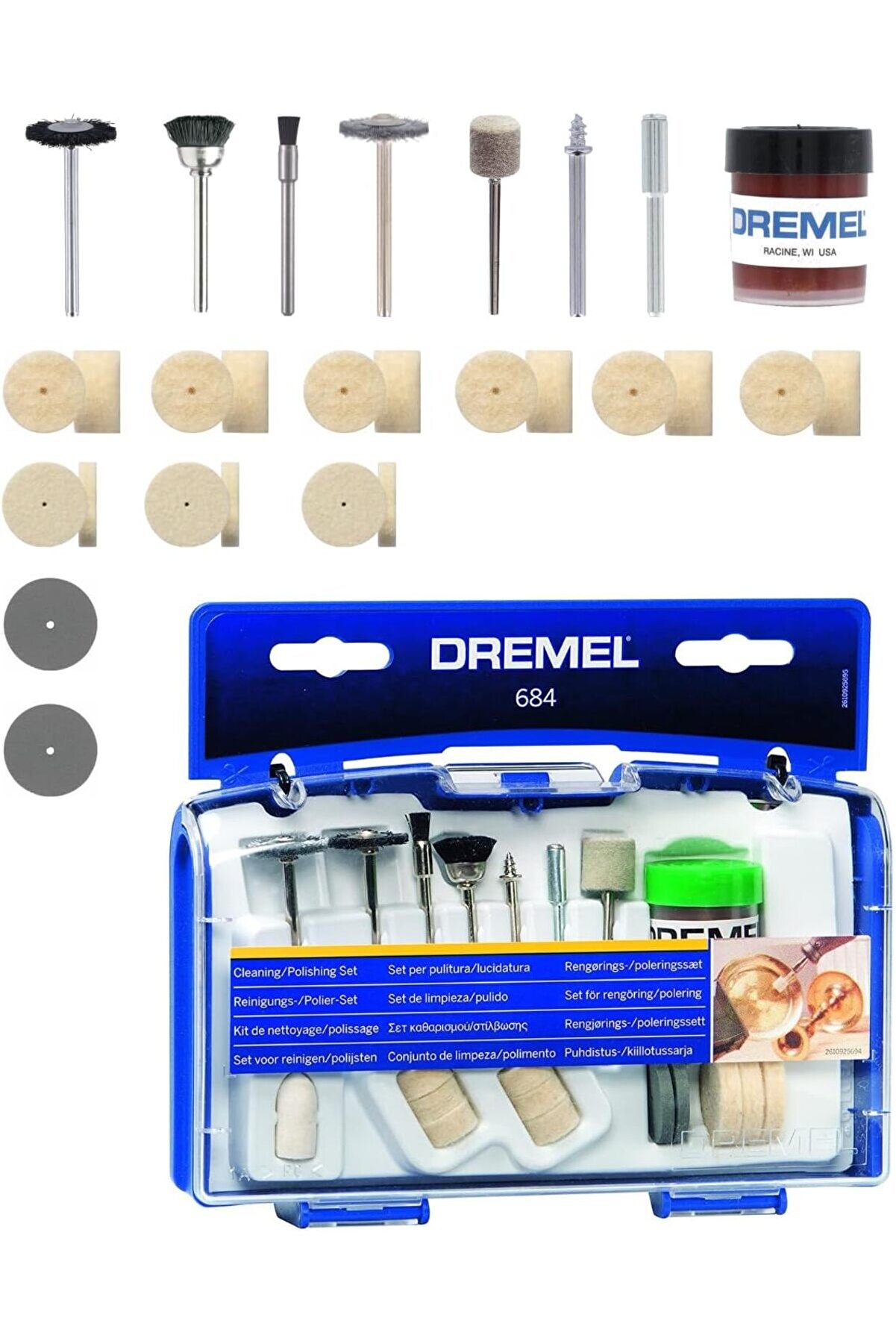 STOREMAX 684 parlatma aksesuarı, çok amaçlı aletler için, temizlik ve cilalama için 20 aksesuar seti 1014773