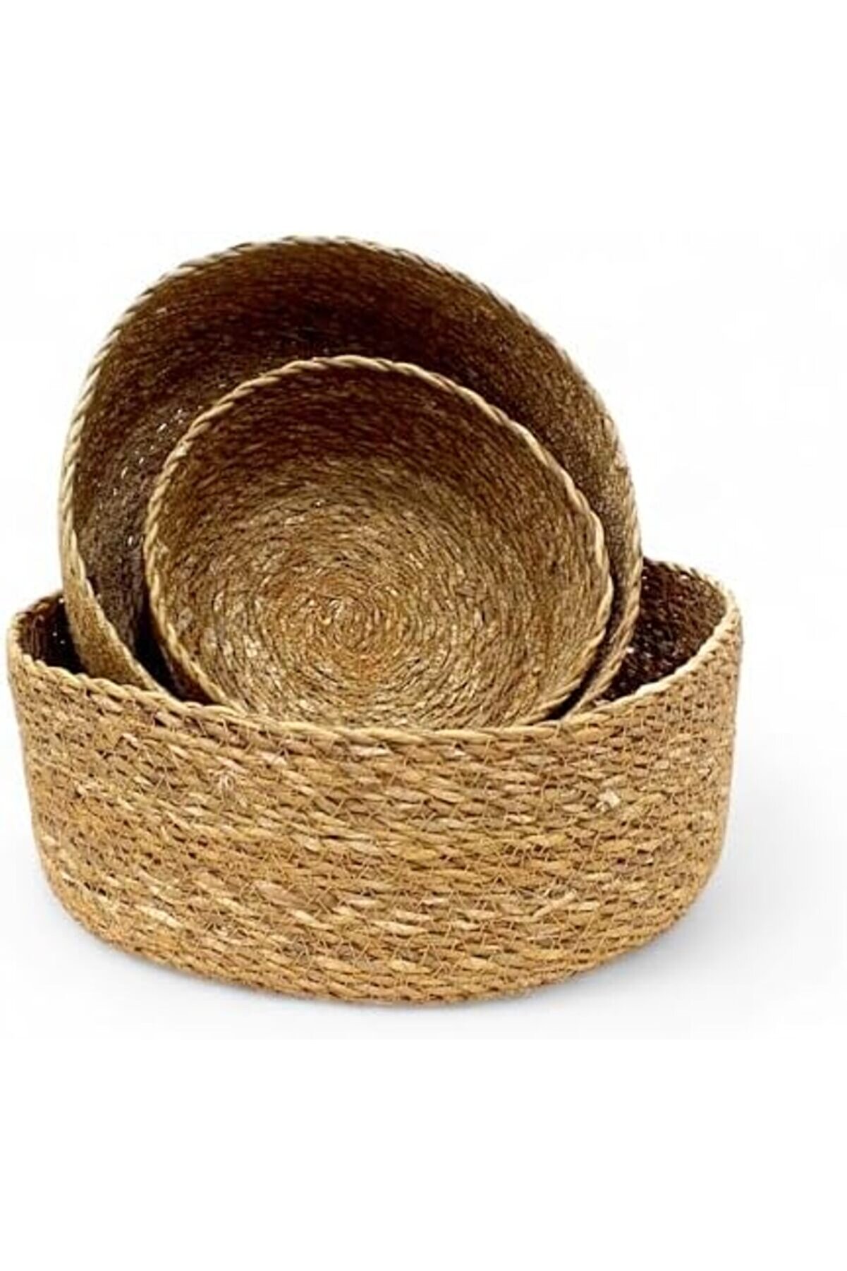 3 Lü Rusti̇k El Yapımı Doğal Yuvarlak Hasır Düzenleyi̇ci̇ Seti̇ | 3 Lü Hasır Yuvarlak Organi̇ze