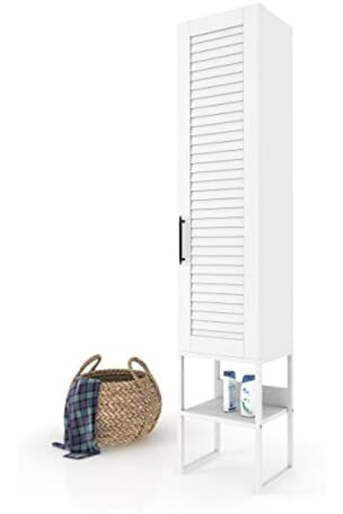 Bny130-Beyaz Panjur Kapaklı Metal Ayaklı Banyo Dolabı