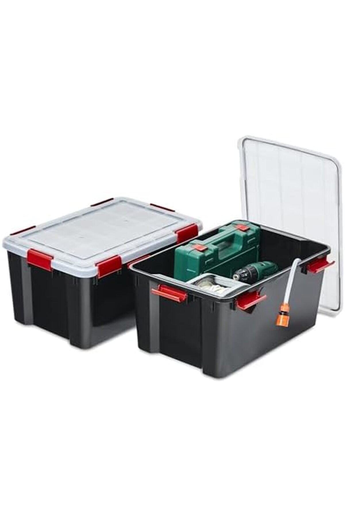 Ohyama Kapaklı Hava Ge&ccedil;i̇rmez Plasti̇k Saklama Kutuları, 50L, 2 Li̇ Set, Si̇yah 1014773