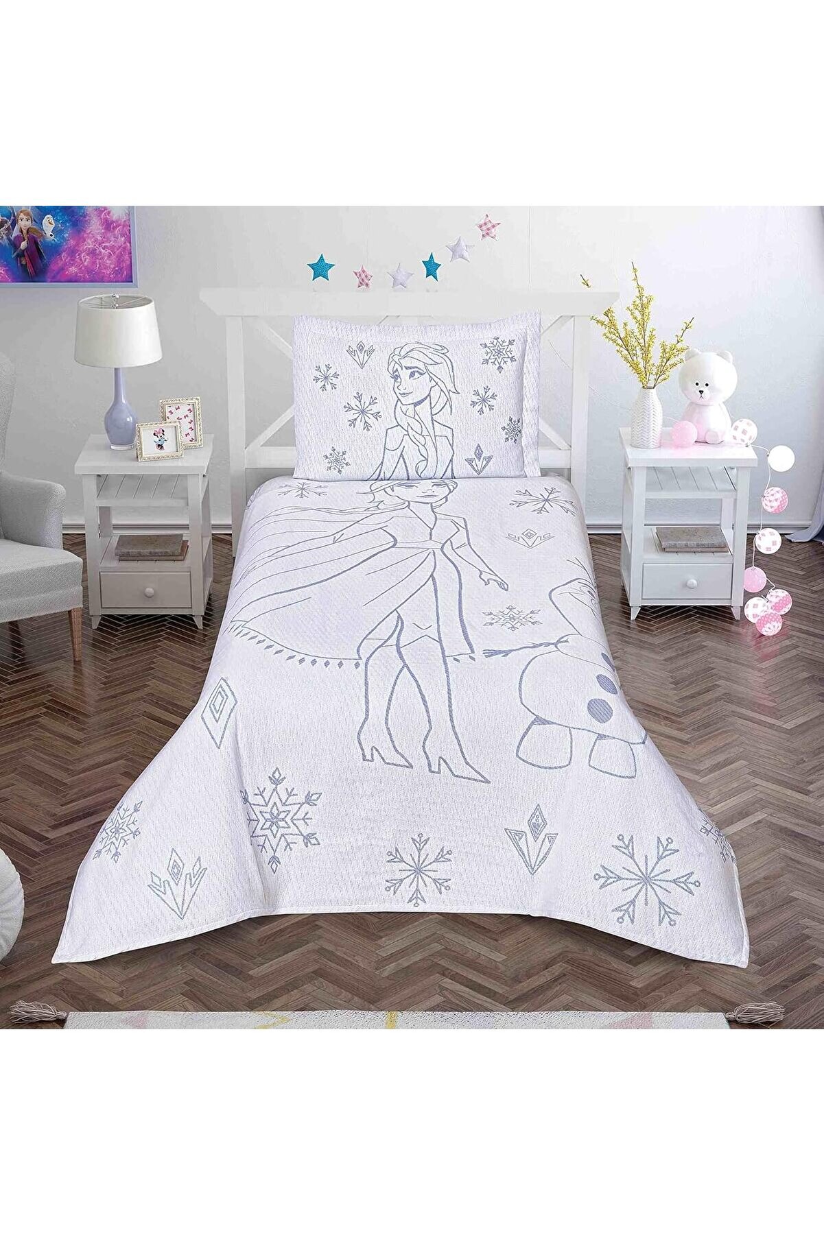 STOREMAX Frozen Snow Flower Lisanslı Karakter Baskılı%100 Pamuk Yatak Örtüsü Seti, Çok Renkli, Tek Kişilik (Y