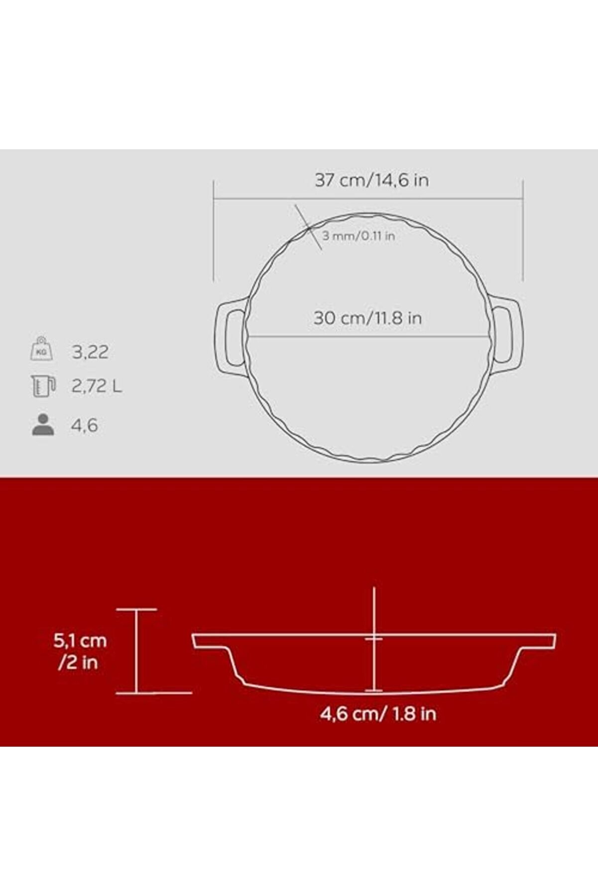 Modashi̇ne Döküm Yuvarlak Rosto Ve Fırın Tepsi̇si̇ Döküm Demi̇r Yekpare Çi̇ft Kulplu Çap(Ø)30Cm. Kırmızı