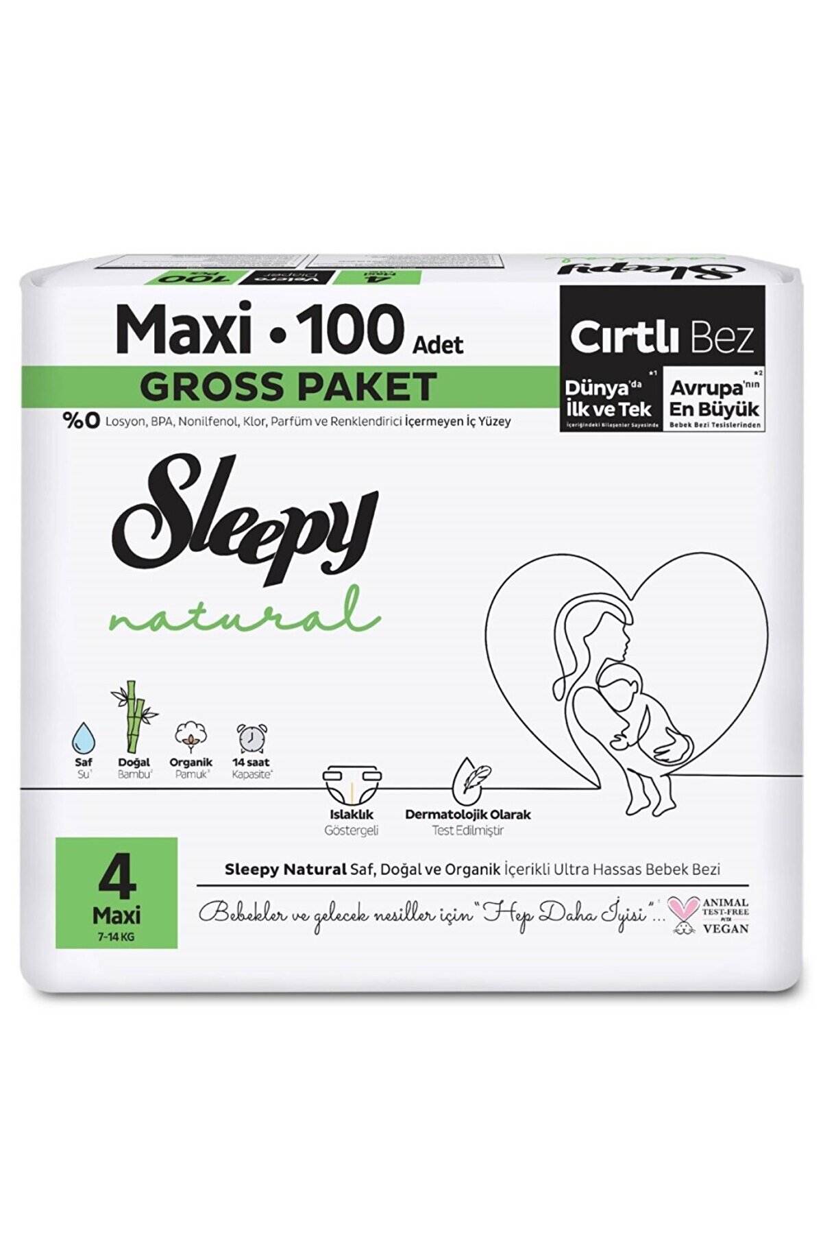 BURCU MODA Sleepy Natural Bebek Bezi Gross Paket 4 Beden 7-14 Kg 100 Adet