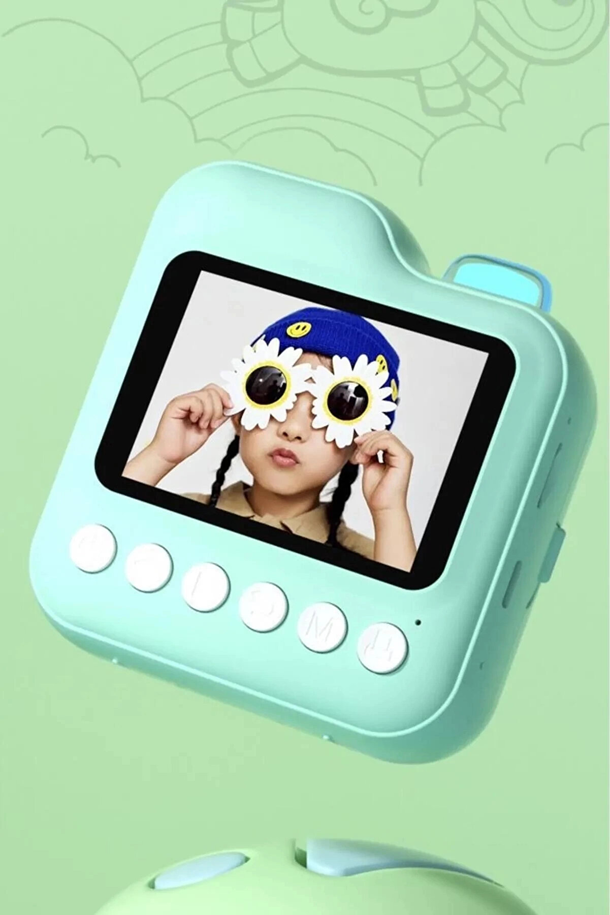 Di̇ji̇tal Vi̇deo Kayıt Fotoğraf Çocuk Kamerası Anlık Termal Resi̇m Kağıt Baskılı Mavi̇