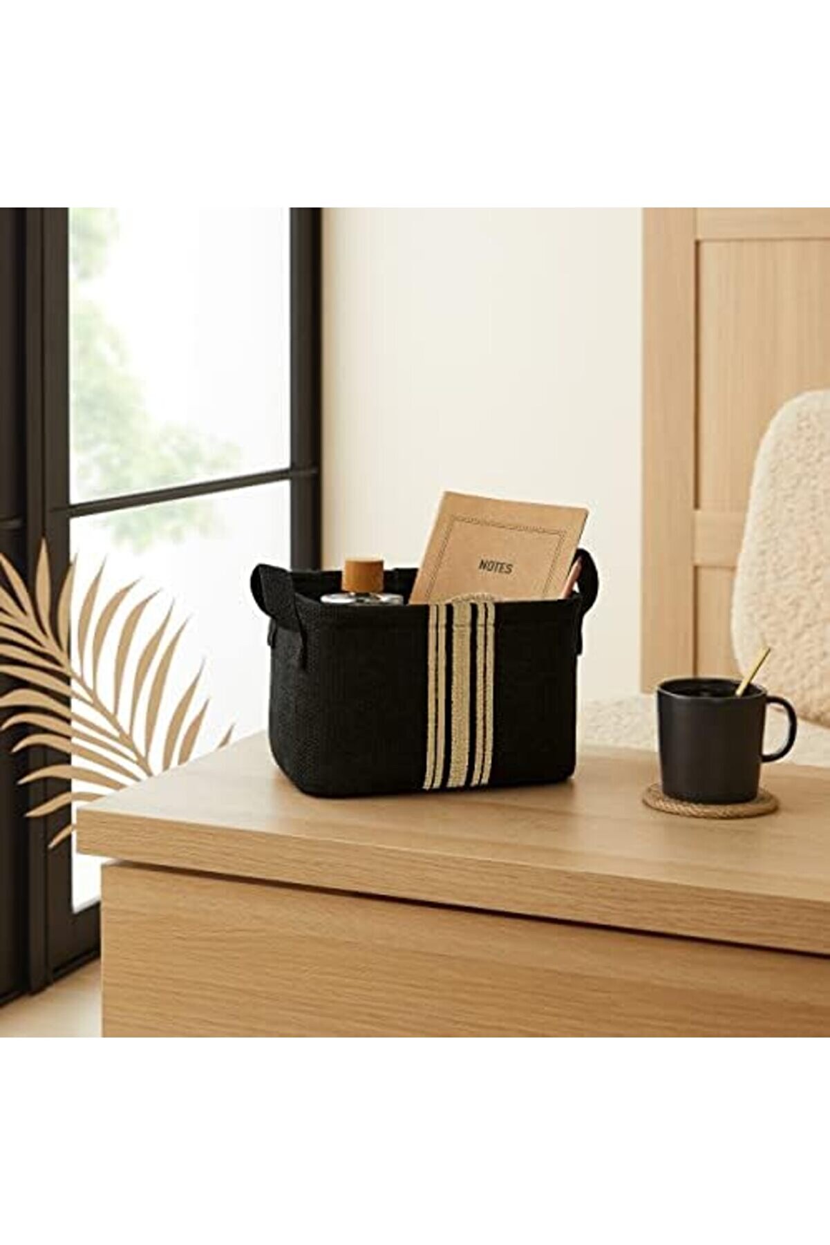 Texti̇le 3 Lü Çi̇zgi̇li̇ Si̇yah Renk Jüt Sepet Set 24 X 17 X 14/30 X 21 X 18/42 X 31 X 25 Cm 101477
